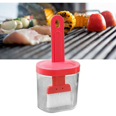 Brosse intégrée en silicone pour flacon d'huile. Distributeur d'huile d'olive avec brosse en silicone rose, idéal pour la cuisson, la pâtisserie, les grillades et les marinades. (1/5)