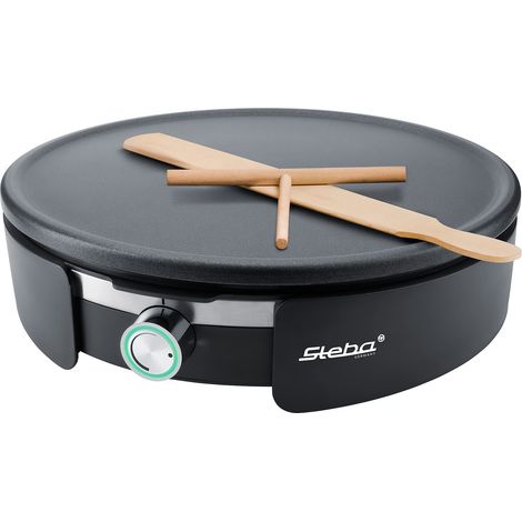 Steba Macchina per crepes XXL CR 36, con rastrelliera e paletta per crepe, diametro 35 cm, piastra rimovibile, regolazione continua della temperatura 18-76-00, acciaio inox nero (1/4)