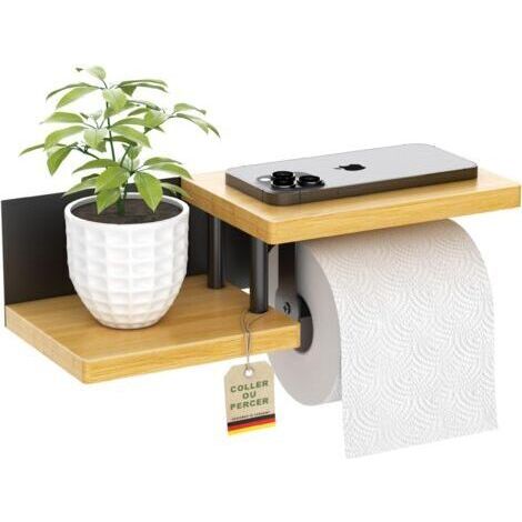 Porte Papier Toilette Mural en Bois de Bambou Derouleur Papier Toilette de Haute qualité avec étagères Porte Rouleaux de Papier Toilette