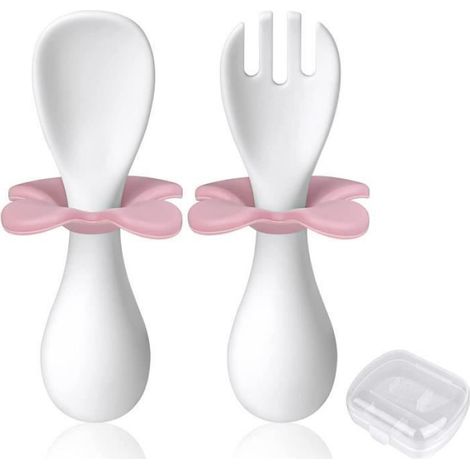 Cuillère Et Fourchette Pour Bébé,couverts Ergonomiques Bébé Couverts Ergonomiques D'apprentissage Facilitant L'auto(Blanche).