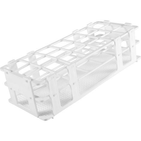Portoir à éprouvettes en plastique blanc, amovible, 21 emplacements pour tubes de 30 mm, support de laboratoire détachable. (1/5)
