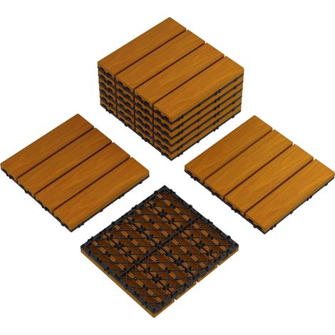 Piastrelle effetto legno, resistenti agli agenti atmosferici, facili da pulire, marroni - 9 pezzi (1/2)