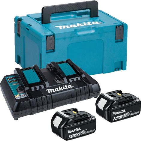 Makita BL1830 18v 2 x 3.0ah Lithium Batteries DC18RD Dual Port Charger + Makpac (1/4)