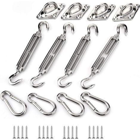 Kit de fixation de voile d'ombrage, kit de fixation de voile d'ombrage en acier inoxydable pour triangle et carré, rectangle, voile d'ombrage (1/4)