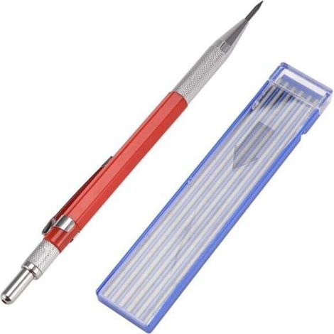 Welder's Pencil with 12 Silver Groove Refills, Metallic Markers for Mechanical Welding Pencils, Manufacturing, Red (1/5)