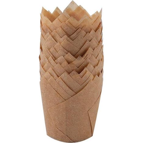 OEBUAFI Mini-Tulpen-Backformen, 150 Stück, Stabile Cupcakes für Kindergeburtstage und Hochzeiten (Hellbraun) (1/5)