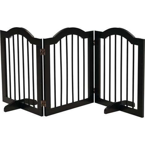 Absperrgitter Hund 3-teilig, 154,5 x 61 cm Faltbar Hundegitter mit Tür, Türschutzgitter mit 2 Stützfüßen, Freistehend Treppengitter für Küche, Flur, Schwarz