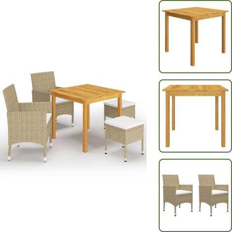 5-tlg. Garten-Essgruppe Beige - Gartenmöbel - Essgruppe - Outdoor Möbel - Akazienholz - Rattan (1/5)