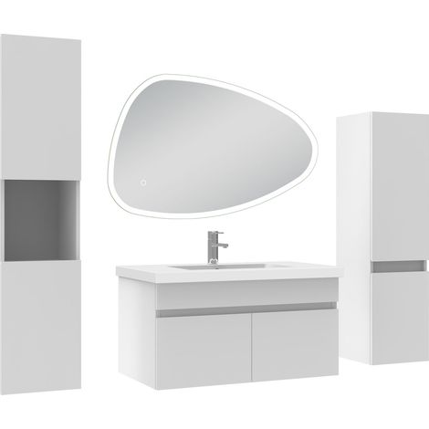 Ocean meubles simple vasque 80cm colonnex2 + vasque + miroir 3 couleurs LED Blanc