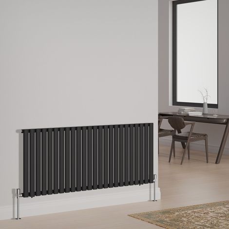 NRG Designer Radiator Oval Column Central Heating Rads Horizontal Single 600x1416mm Black (1/3)