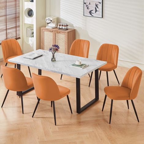AINPECCA 6X Dining Chairs Padded Seat Metal Leg Kitchen Chair Home Office Room Velvet Orange (1/5)