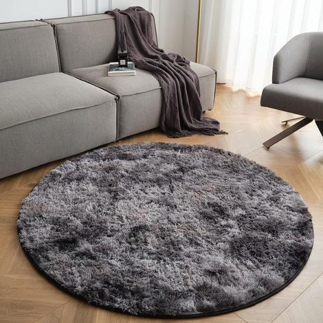 Runder Hochflor Teppich 150cm, weich, rutschfest, waschbar, für Wohnzimmer & Schlafzimmer (1/5)