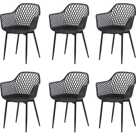 Eggree – Lot de 6 chaises scandinaves noires en plastique – Assise coque avec accoudoirs – Structure métal laqué noir – Dimensions 52 x 56 x 84.5 cm (1/4)