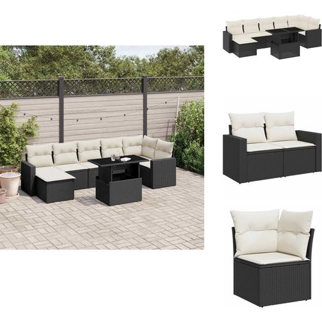 Salon de jardin 8 pcs avec coussins noir résine tressée - Salon De Jardin - Meuble Extérieur - Set Salon - Résine Tressée - Rotin Synthétique (1/5)