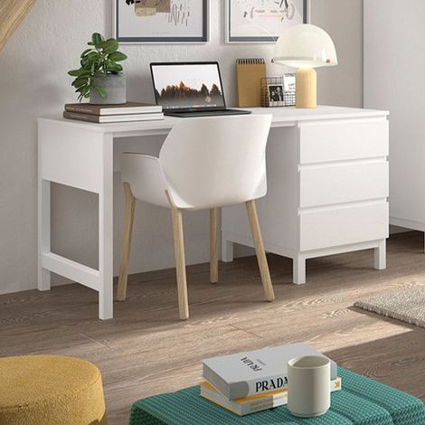 Bureau 140x70x75cm blanc avec 3 tiroirs - EVANE