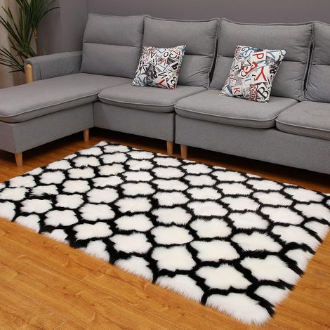 Tappeto marocchino a pelo lungo in finta pelliccia di pecora - Tappeto da pavimento per divano, camera da letto, soggiorno, cameretta dei bambini, tappeto decorativo per la casa (60 x 120 cm, griglia (1/5)
