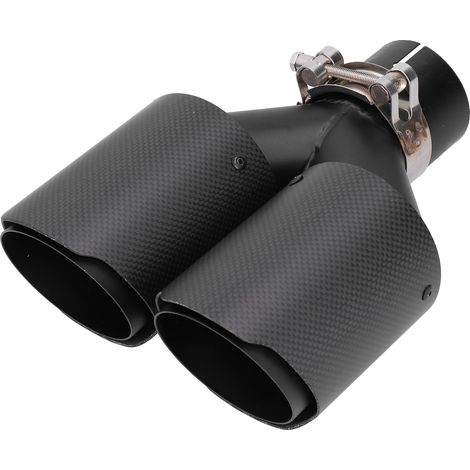 aqxreight Schwarze Doppelrohr-Auspuffanlage aus Kohlefaser für universelles Autozubehör 58 mm–60 mm
