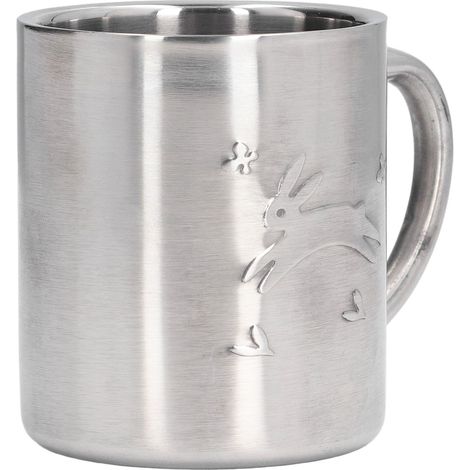 Mug en acier inoxydable de 220 ml, facile à nettoyer, à double paroi et avec une anse confortable, idéal pour le bureau, l'école et les enfants. (1/5)
