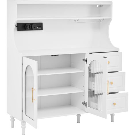 Credenza alta da cucina con presa, 3 cassetti, portabicchieri e ripiani regolabili (1/5)