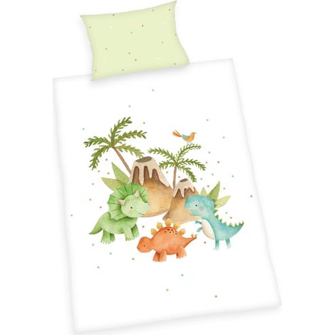 Parure de lit Dinosaures, Housse de Coussin env. 40x60 cm avec rabat, Housse de Couette env. 100x135 cm avec zip facile à manipuler, 100% coton, Renforcé (1/5)