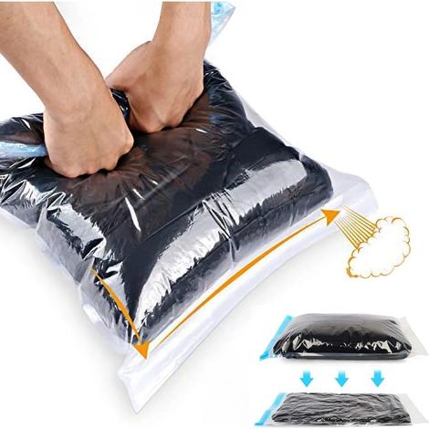 Sacs de compression - Lot de 12 articles de voyage, gain de place, sans aspirateur ni pompe, accessoires de rangement et organisateur pour la maison (1/5)