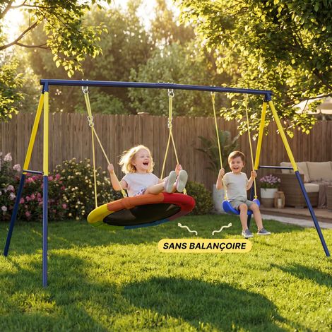 Balançoire double pour enfants, structure en acier, pour les 3-8 ans, 260 x 160 x 178 cm, bleue (1/5)