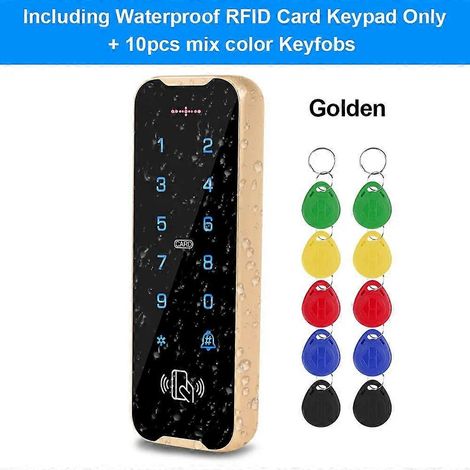 Clavier de contrôle d'accès RFID étanche IP68, boîtier métallique, lecteur de cartes RFID tactile pour serrure de porte extérieure S50 doré (1/5)