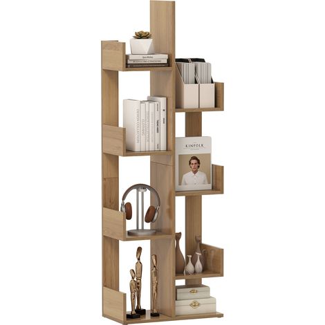 COSTWAY 8-Tier Bookcase Multipurpose Bookshelf Freestanding Bookcase-Natural (1/5)