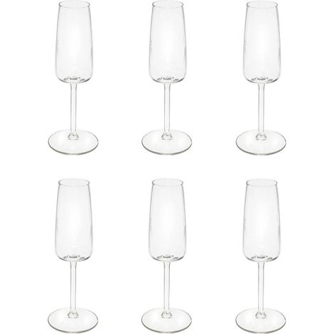 Lot de 6 flûtes à champagne 22cl en verre transparent – Dimensions L. 5,7 x l. 5,7 x H. 21,9 cm – Poids 0,11 kg à l'unité – Secret De Gourmet (1/2)
