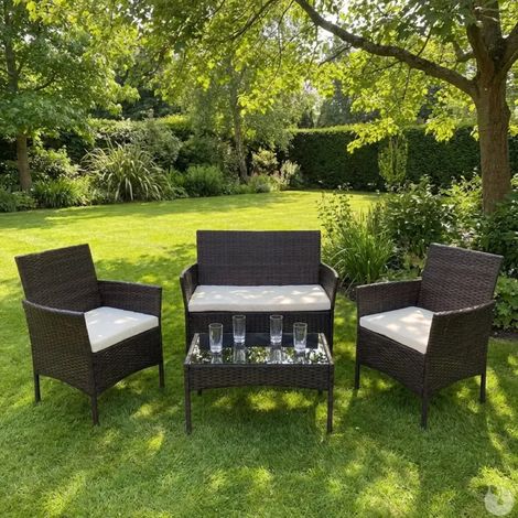 Salon de jardin 4 pièces résine tressée marron (1/5)