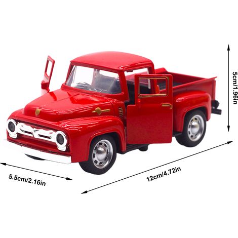Camionnette rouge vintage décorative, modèle réduit de camionnette en métal rouge à l'échelle 1:32, décorations de Noël pour bureau et étagère. (1/5)