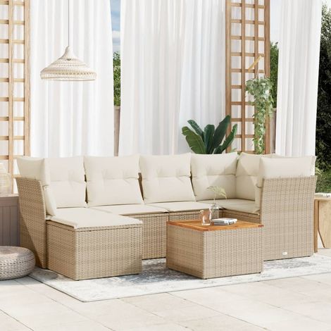 Set sofás de jardín 7 piezas y cojines ratán sintético beige vidaXL (1/3)