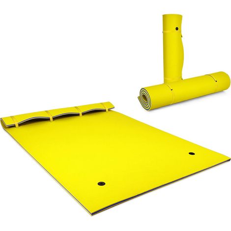 Tapis Flottant d’Eau en Mousse XPE Résistant aux Déchirures Matelas Flottant avec Oreiller Roulant & Cordon Élastique Coussin Flottant Jaune (1/2)