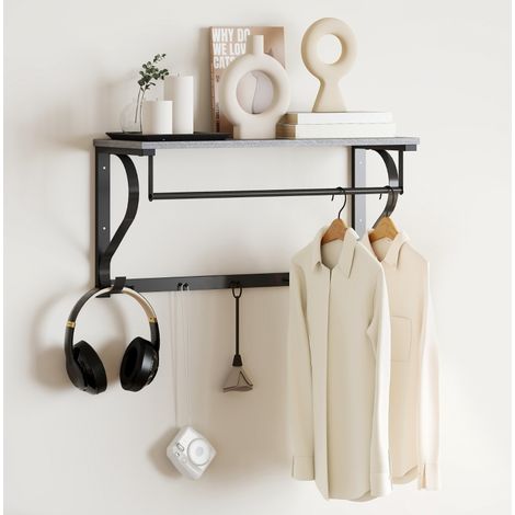 MEUBLIV Portemanteau mural gris avec étagère, tringle et 5 crochets (1/5)