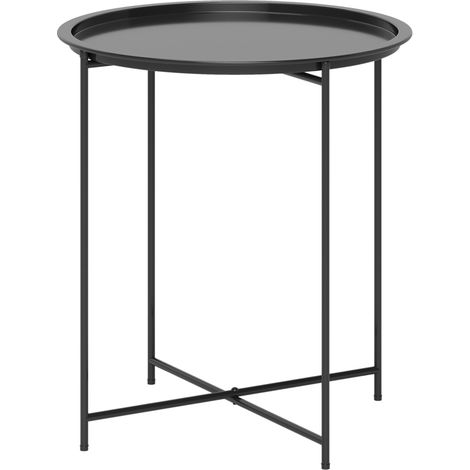 Gartentisch, Runder Außen-Beistelltisch aus Stahl mit herausnehmbarem Tablett, faltbares Design, Terrassentisch, Schwarz (1/5)