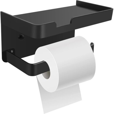 Porte-papier toilette mural avec support pour téléphone, porte-papier toilette collant moderne, porte-papier toilette noir pour salle de bain. (1/5)
