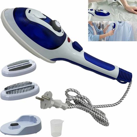 Fer à repasser vapeur 2000 W (prise européenne), semelle céramique, chauffe rapide en 30 secondes, 2 en 1 (repassage et repassage), portable, idéal pour la maison et les voyages, avec double brosse