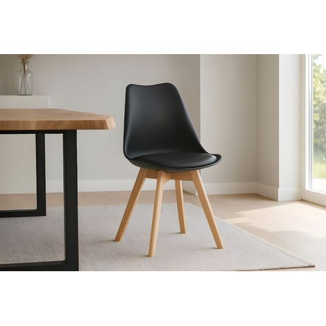 Esszimmer Schalenstuhl & Polster Kunstleder schwarz Stuhlbein Massivholz buchefarben LOVELACE (1/5)