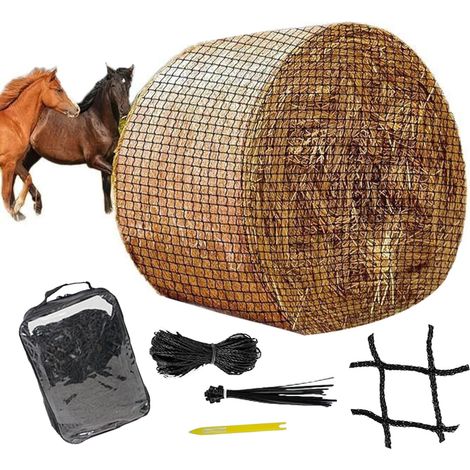 Filet à Foin pour Chevaux,6x6 FT Filet à Foin Balles Rondes Filet à Foin Résistant à l'usure pour Chevaux Balles Rondes,Maille 4 x 4cm pour Chevaux,Prolongation des Temps d'alimentation (180x180cm) (1/5)