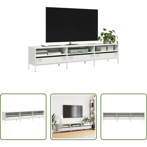 Meuble tv blanc - Meuble TV blanc 202x39x43,5 cm acier laminé à froid (1/5)