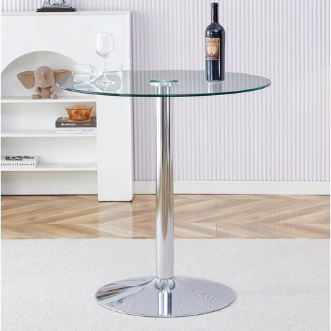 Table haute ronde 89x92 cm verre métal argenté OKMYHOME (1/5)