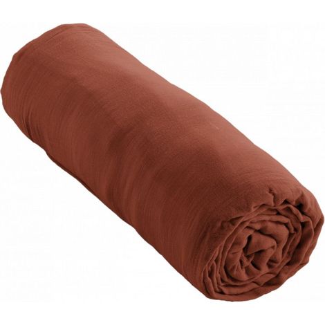 Drap housse "Gaïa" toutes dimensions "Gaze de Coton" - Gaïa Terracotta - 90 x 190 cm bonnet de 30 cm - Gaia Terracotta - (1/3)
