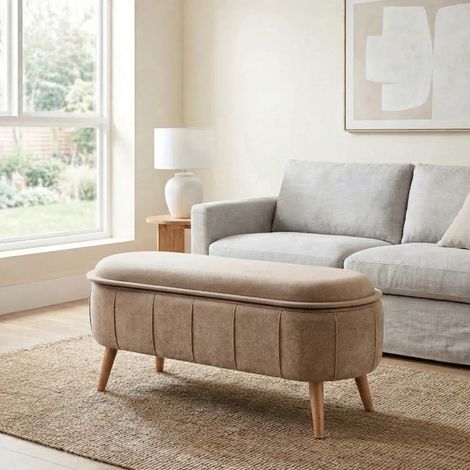 Chenille Bench Storage Ottoman with Tray Top (1/3)