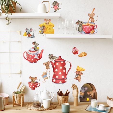 Wandaufkleber für Küche, Kaffee, Wandaufkleber, Maus, Kaffeetasse, Wanddekoration, Kühlschrank, Küche, Esszimmer, Bar