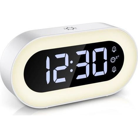 (Bianco) Sveglia digitale, sveglia a LED con luce notturna, funzione snooze, luminosità regolabile, con modalità diurna (Bianco) (1/4)