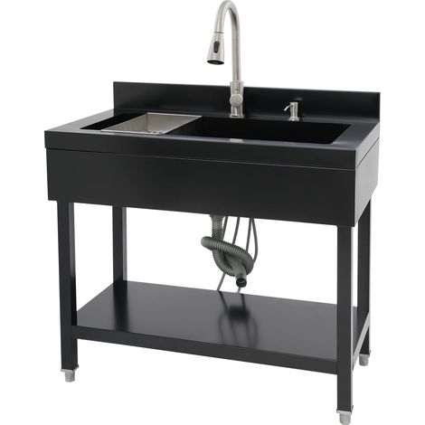 Évier autoportant en acier inoxydable noir - Évier rectangulaire avec un bac - Évier de cuisine Pour maisons, salles de bains, fermes, arrière-cours, 90 x 60 x 80 cm (1/5)