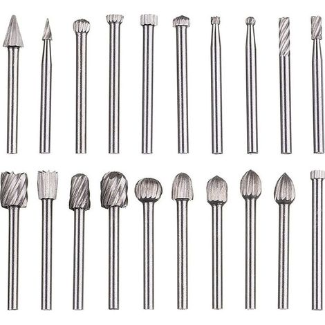Jeu de 20 limes rotatives HSS en carbure – Tiges de 1/8' (3 mm) – Pour sculpture, gravure, perçage, polissage des métaux (1/5)