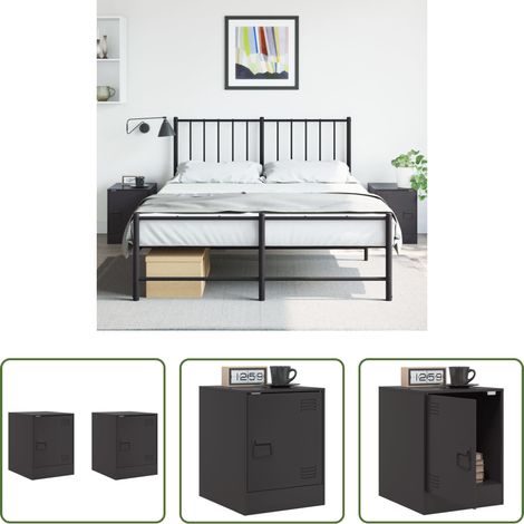 vidaXL Nachttisch Stahl - Nachttische 2 Stk. Schwarz 34,5x39x44 cm Stahl (1/5)