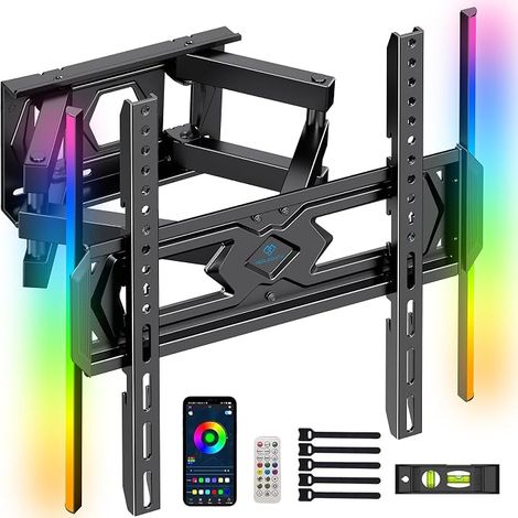 Support Mural TV 26 à 70 Pouces à 45 kg, Éclairage LED, 2 Bras Articulé (Pivotement, Inclinaison et Extension), Rétroéclairage TV Sync Musicale, Compatibilité VESA Max 400 x 400 mm (1/5)