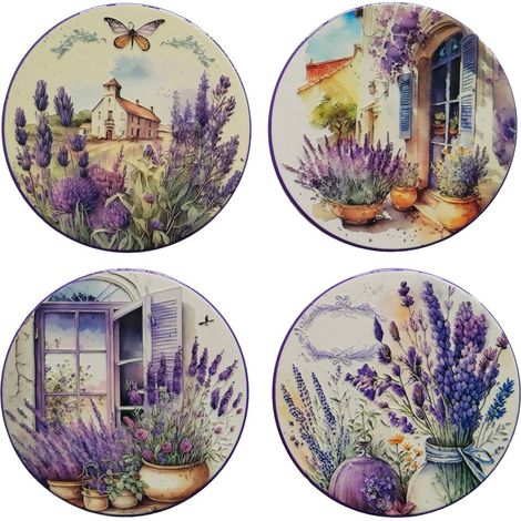 Set de 4 posavasos de cerámica lavanda acuarela beige (1/4)